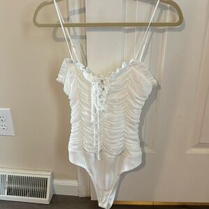 Leche White Lace Up Bodysuit NWT